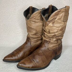 Vintage Dingo Leather Western Slouchy Cowboy Boots-Men’s 11-Brown/Tan-VTG-Casual